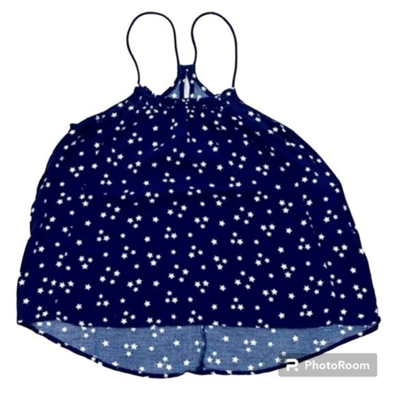No Boundaries Tops - 🌷 NOBO Blue with White Star Cropped / Spaghetti Strap Racerback Tank Top